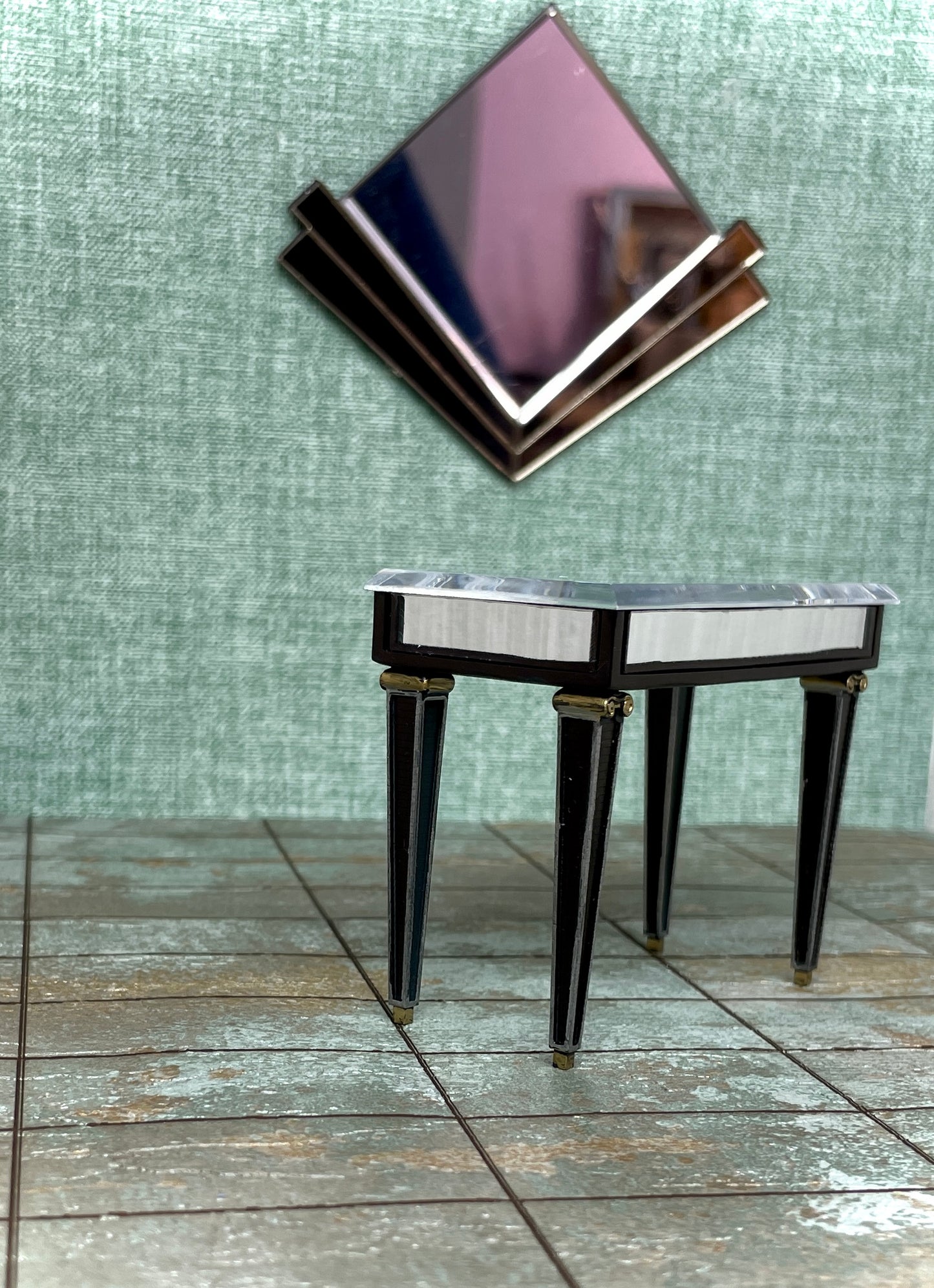 1:12 Dollhouse miniature Art DECO mirrored console table