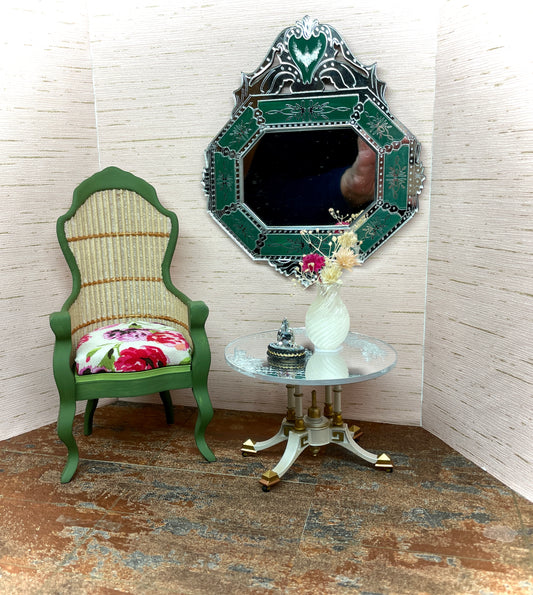 1:6 Dollhouse miniature Victorian rattan green spring chair