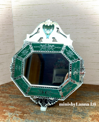 1:6 Dollhouse miniature Venetian classic large beveled green wall mirror