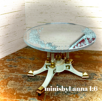 1:6 Dollhouse miniature Victorian side table engraved mirror top