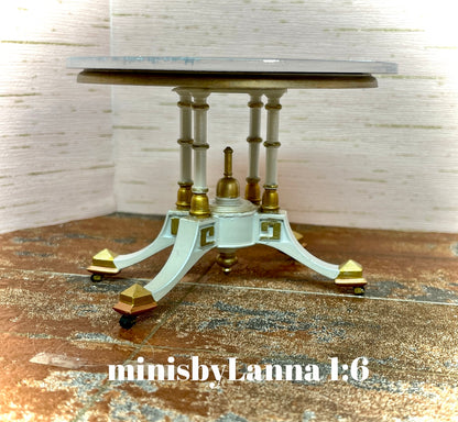 1:6 Dollhouse miniature Victorian side table engraved mirror top