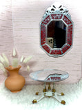 1:6 Dollhouse miniature Victorian side table engraved mirror top