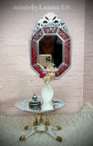 1:6 Dollhouse miniature Victorian side table engraved mirror top