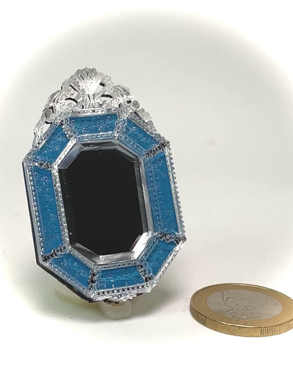 1:24 Dollhouse miniature Venetian classic large beveled blue wall mirror - Half scale