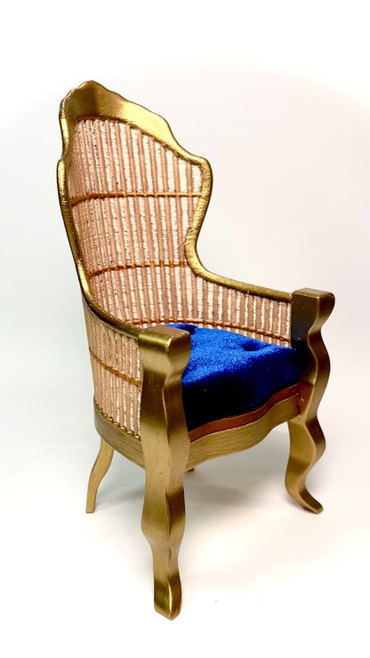 1:6 Dollhouse miniature Victorian rattan velvet Royal blue chair